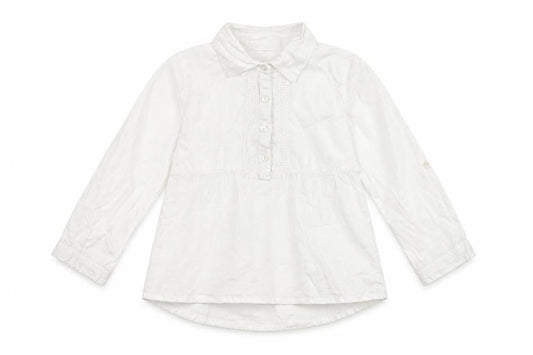 Front view of Primark girls’ white basic button-up, size 6-7, years