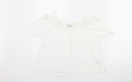 New Look Womens White   Basic T-Shirt Size 6  - Cut Out Shoulder