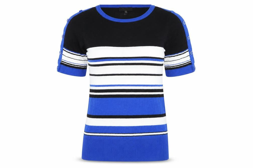Peacocks Womens Blue Striped  Basic T-Shirt Size 8