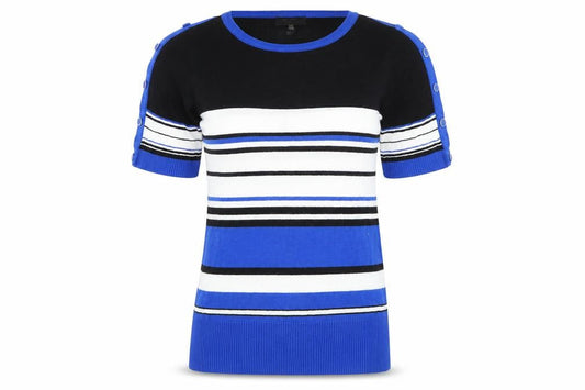 Peacocks Womens Blue Striped  Basic T-Shirt Size 8