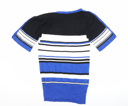 Back view of Peacocks women’s blue striped basic t-shirt, size UK 8