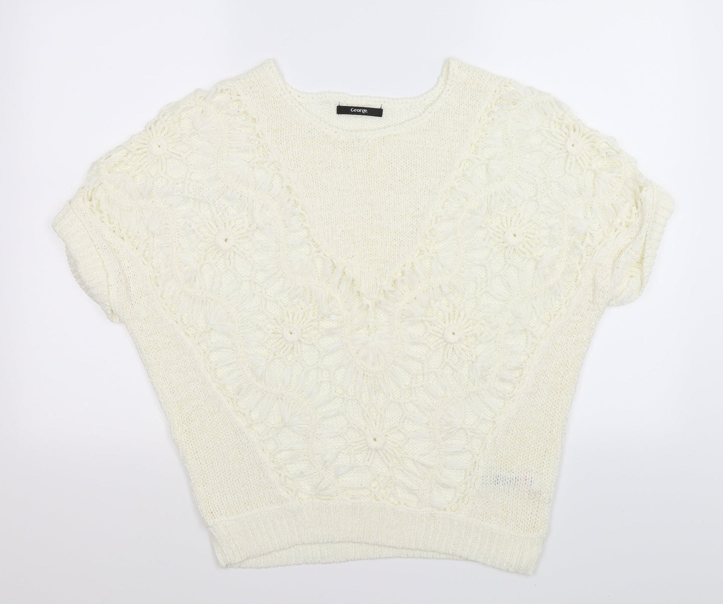 George Womens Beige Floral Knit Pullover Jumper Size M  - open front