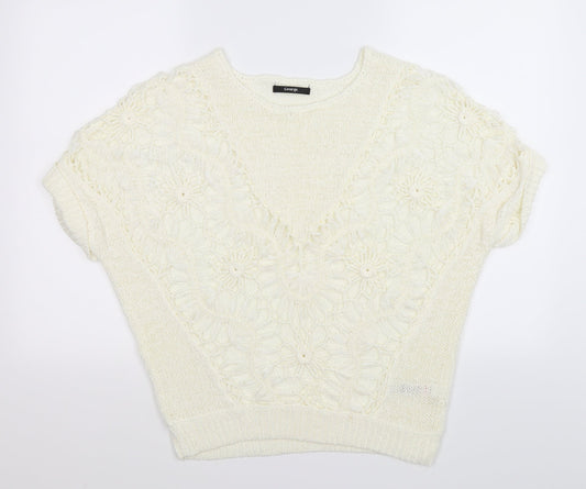 George Womens Beige Floral Knit Pullover Jumper Size M  - open front