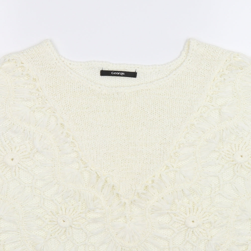 George Womens Beige Floral Knit Pullover Jumper Size M  - open front