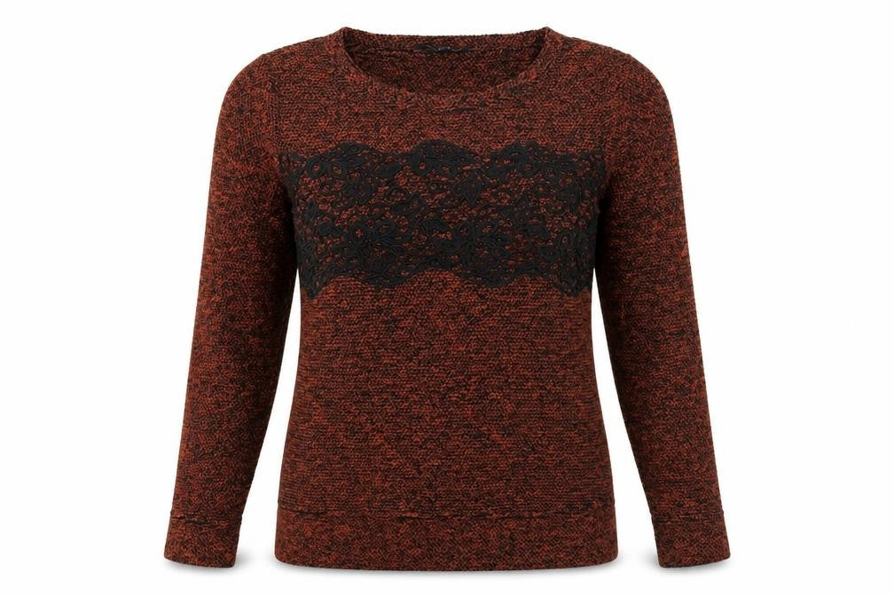 NEXT Womens Brown Floral Knit Pullover Jumper Size 8  - lace detail