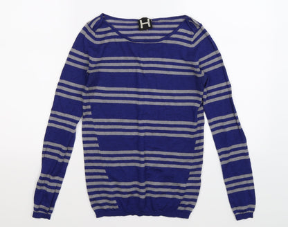 Front view of Bordeaux women’s blue striped knit jumper, size XS