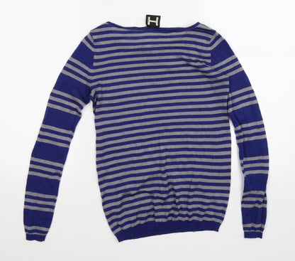 Back view of Bordeaux women’s blue striped knit jumper, size XS