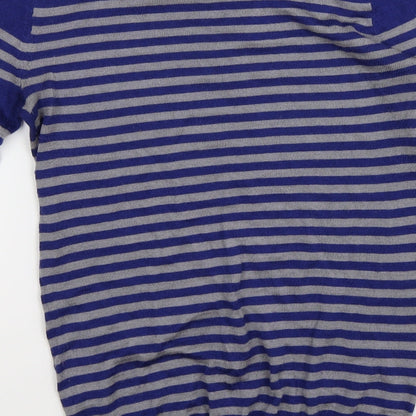 Brand and care label for Bordeaux women’s blue striped knit jumper, size XS