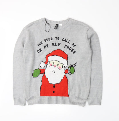 Front view of Divided by H&M men’s grey knit jumper, size XS