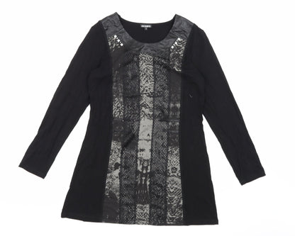 Front view of Casamia women’s black animal print basic blouse, size S