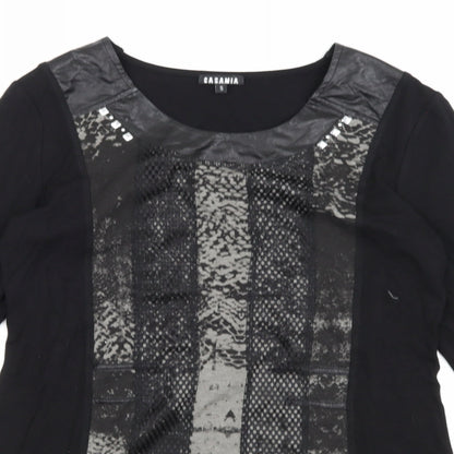 Close-up detail of Casamia women’s black animal print basic blouse, size S