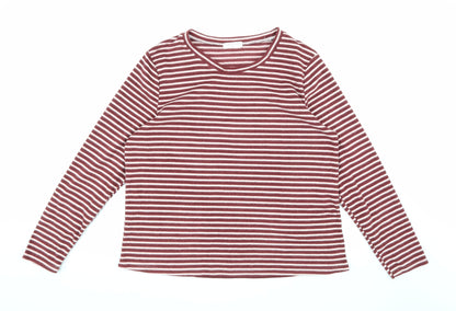 Front view of Luxe Leisure women’s brown striped fleece jumper, size L