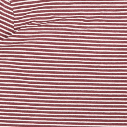 Brand and care label for Luxe Leisure women’s brown striped fleece jumper, size L