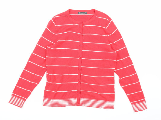 Bonmarché Womens Pink Striped Knit Cardigan Jumper Size XS