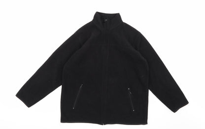 Front view of EWM women’s black fleece jacket, size UK 14