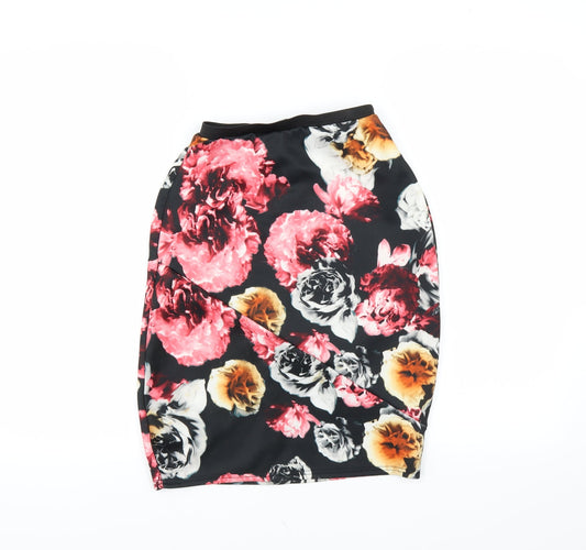 Preworn Womens Black Floral  Straight & Pencil Skirt Size 12