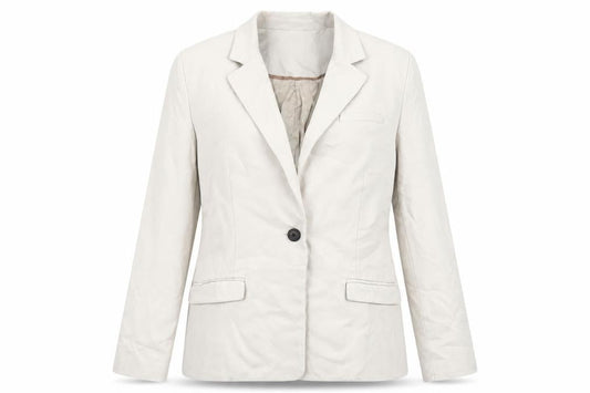 Front view of Mango women’s beige jacket blazer, size UK 14