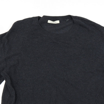 Close-up detail of every day counts men’s blue jumper, size M