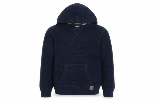 Front view of Paul Costelloe boys’ blue pullover hoodie, size 9-10, years