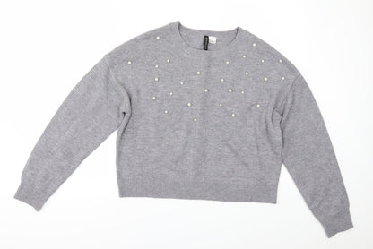 Front view of Divided by H&M women’s grey jumper, size M, - cropped