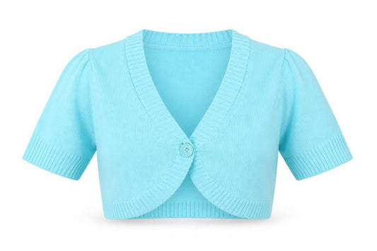 Front view of Damart women’s blue knit cardigan jumper, size UK 10