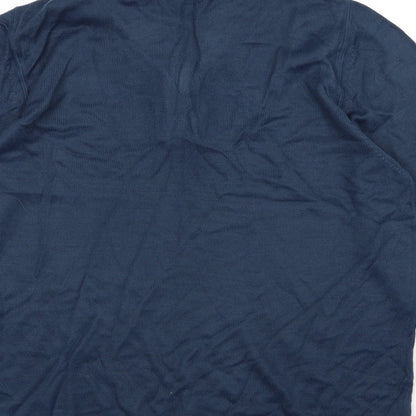 Brand and care label for F&F men’s blue knit jumper, size M