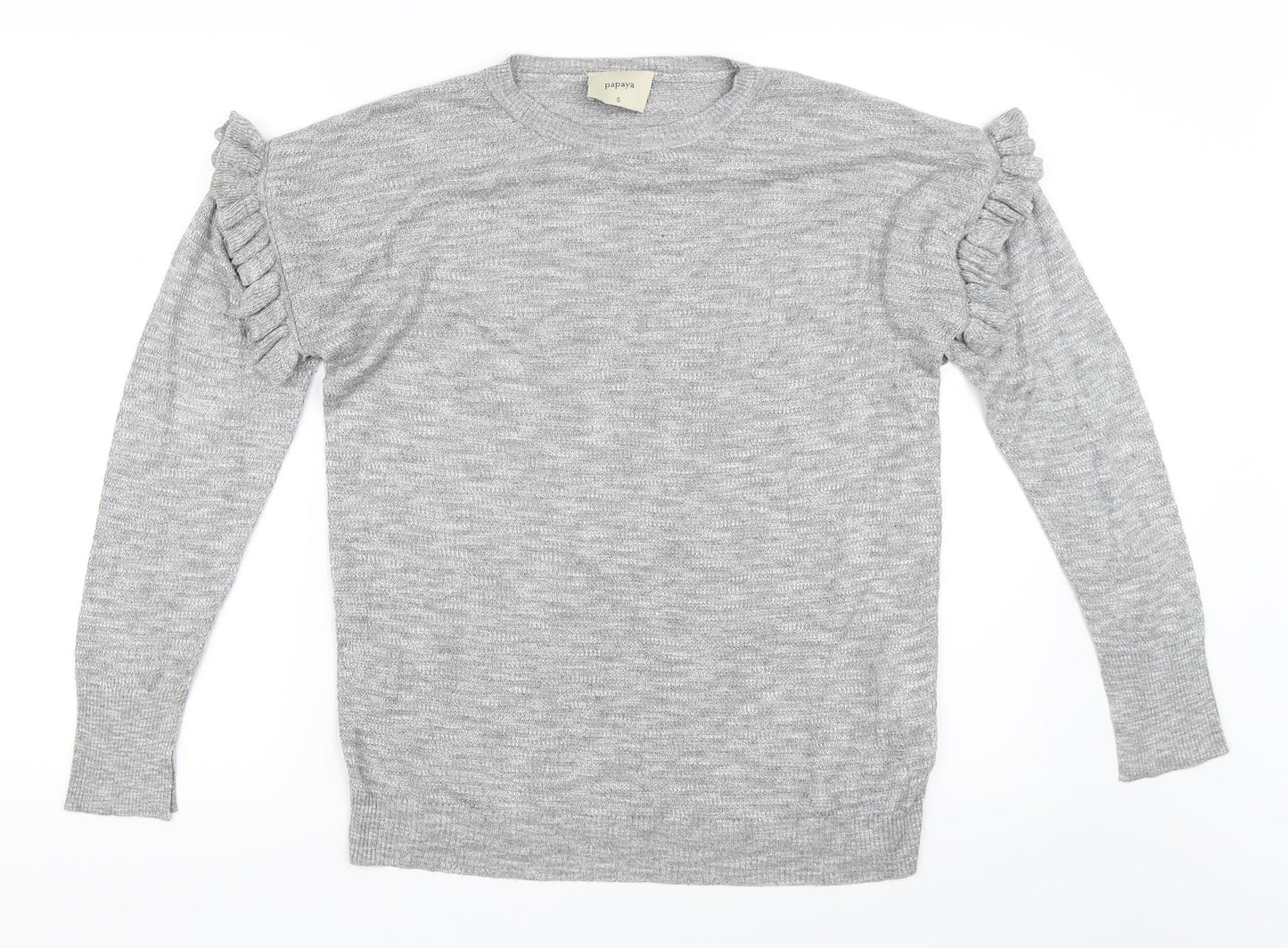 Papaya Womens Grey   Pullover Jumper Size S  - Ruffle Sleeve