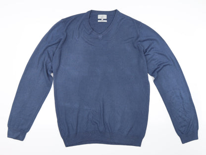 Front view of Marks & Spencer men’s blue jumper, size L