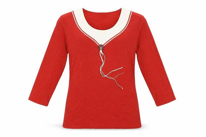 Front view of Elite collection women’s red basic blouse, size UK 12