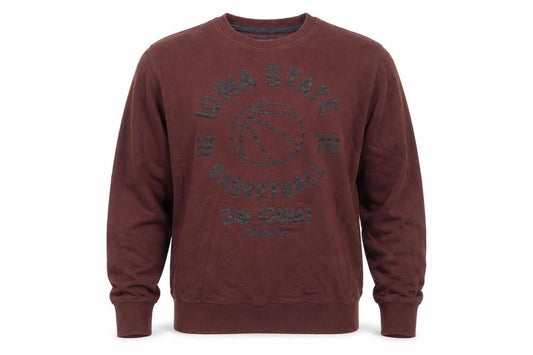 Front view of F&F men’s brown jersey pullover sweatshirt, size M, - iowa state