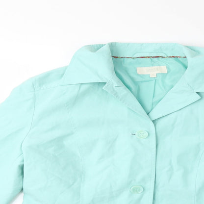 Close-up detail of Marks & Spencer women’s blue jacket, size UK 14