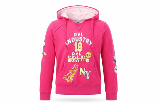 Front view of silver dagger women’s pink pullover hoodie, size S