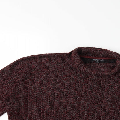 Close-up detail of Topshop women’s red knit jumper, size UK 10