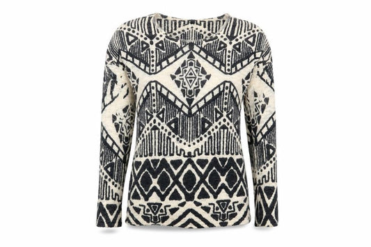 Front view of Preworn women’s beige geometric jumper, size S