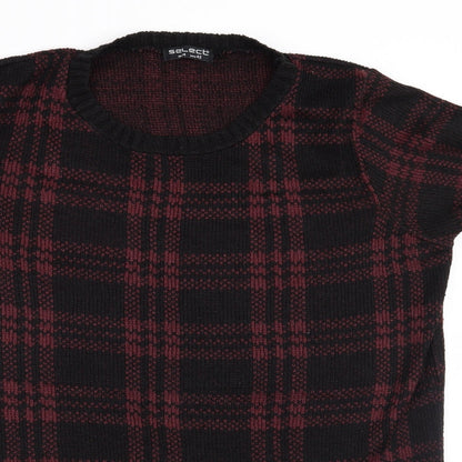 Close-up detail of Select women’s red check jumper, size UK 14
