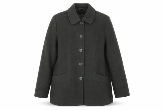 Front view of Preworn women’s green jacket, size UK 12