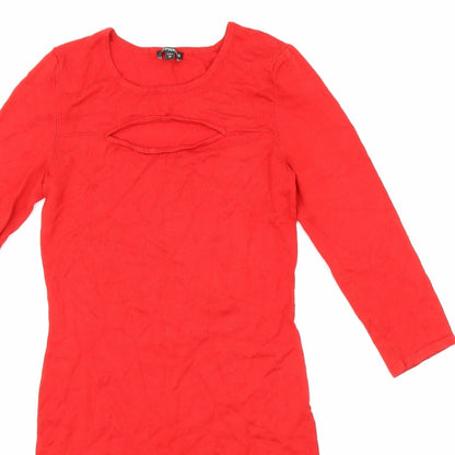 Close-up detail of Express women’s red knit bodycon, size S