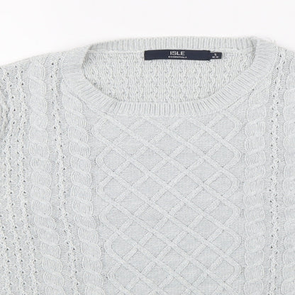 Close-up detail of Isle Essentials women’s grey knit jumper, size S