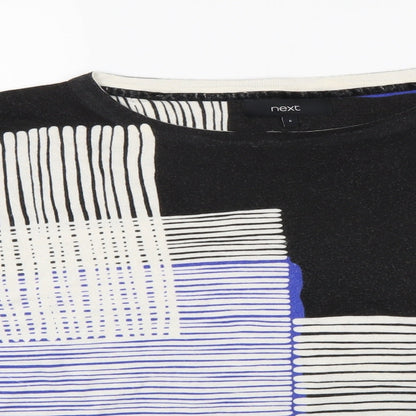 Close-up detail of Next women’s black striped knit jumper, size UK 6