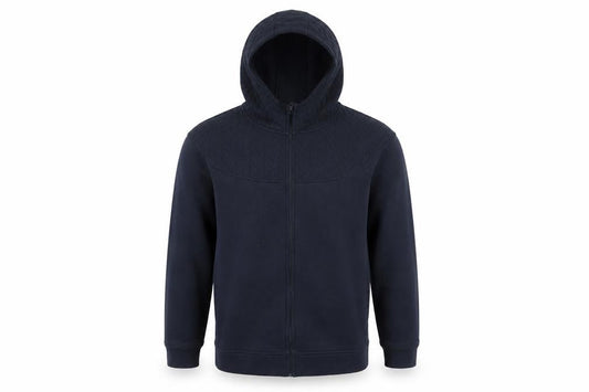 Front view of St Johns Bay men’s blue pullover hoodie, size M