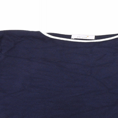 Close-up detail of Per Una women’s blue knit jumper, size UK 16