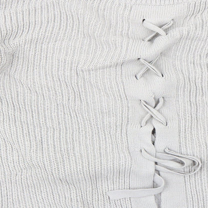 Brand and care label for Dorothy Perkins women’s grey knit jumper, size UK 12