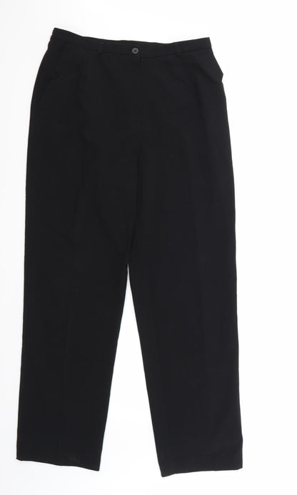 Additional front view of Elimma women’s black trousers, size UK 16, 31-inch leg