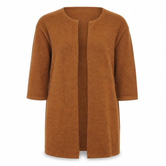 Front view of ESMARA women’s brown cardigan jumper, size M