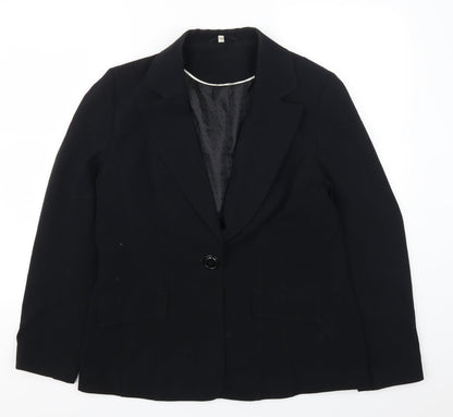 Additional front view of EWM women’s black jacket suit jacket, size UK 14