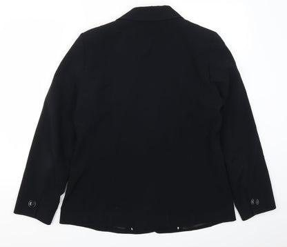 Back view of EWM women’s black jacket suit jacket, size UK 14