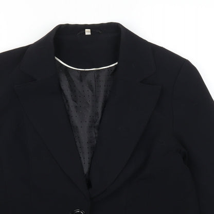 Close-up detail of EWM women’s black jacket suit jacket, size UK 14