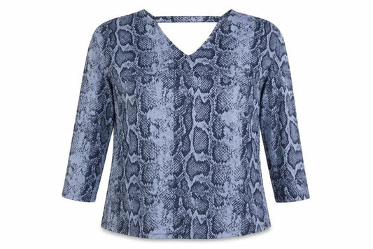 Front view of Next women’s blue animal print basic t-shirt, size UK 14