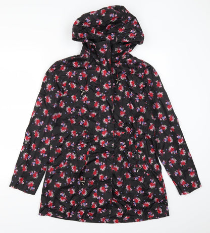 Additional front view of Tu women’s black floral anorak coat, size S