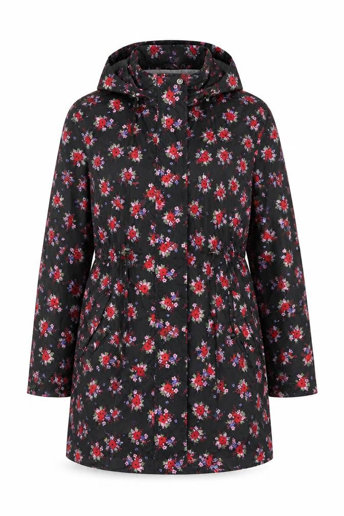 TU Womens Black Floral  Anorak Coat Size S